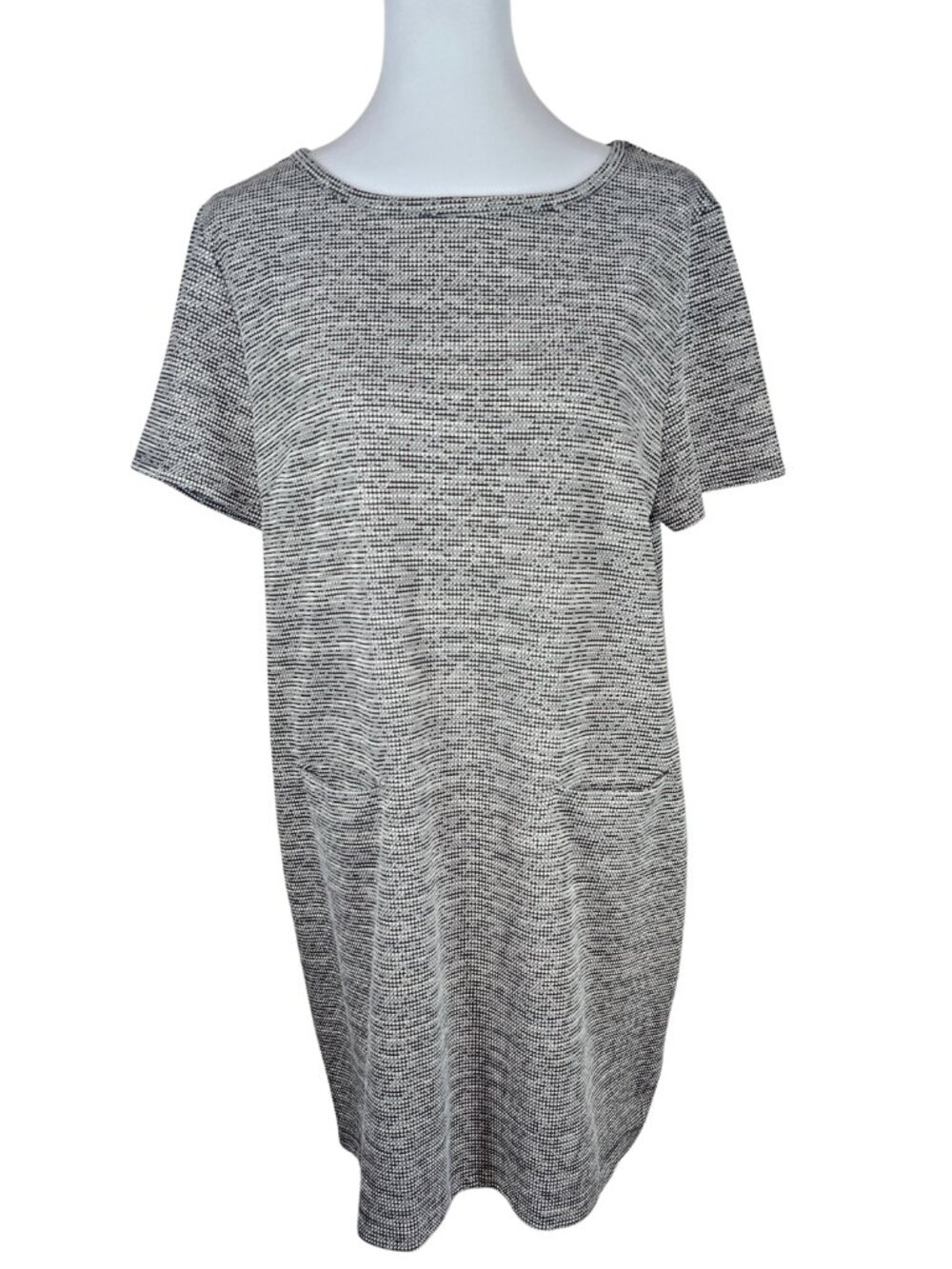 Tahari Black & White Tweed Knit Shift Dress Short Sleeve Size XL Modest Office